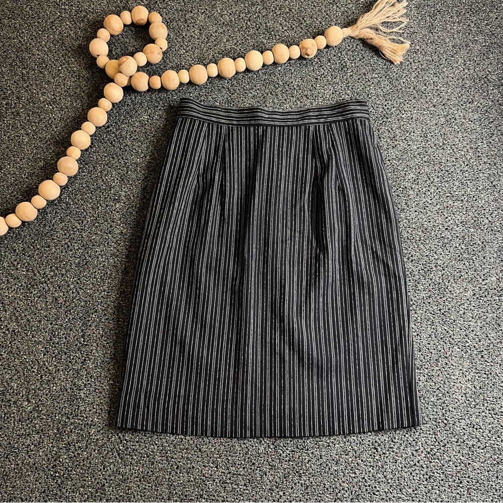 Black & White Stripe Midi Knee-Length Modest Pencil High-Waist Basic Skirt Sz S